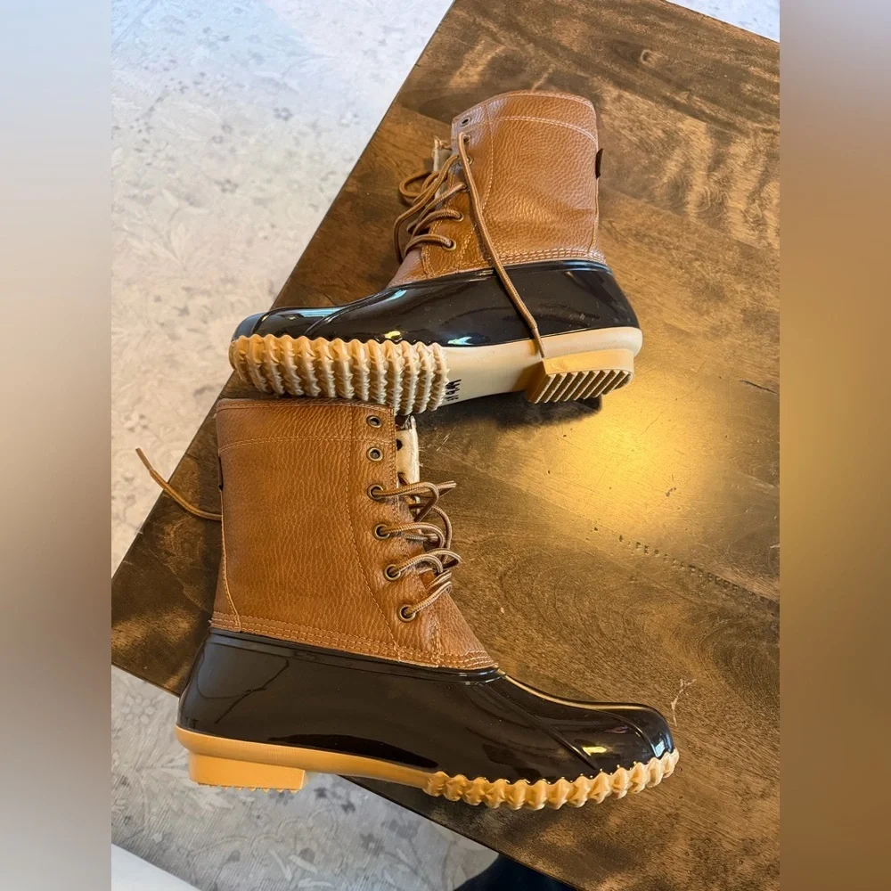 JBU Jambu Women's Waterproof Duck Rain Boots Size 9M Brown Navy Lace Up‎